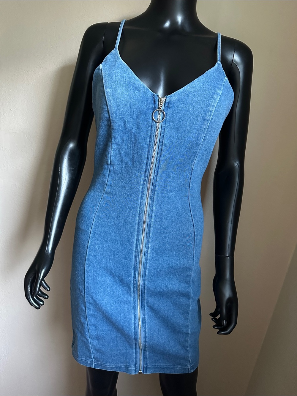 iris Blue Denim Zip-Front Mini Dress